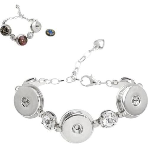 Fashion Charming simple Rhinestone 3buttons snap bracelet bangle 22cm fit 18MM snap buttons jewelry wholesale SG0159