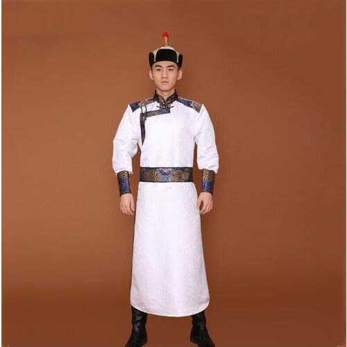 Mongolian Dance Costumes Tang suit style national clothing men long sleeves silk blend robe asia festival stage performance wear