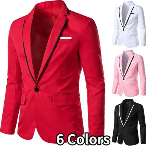 Mens One-breasted Casual Suit Jacket Solid Color Slim Business Suit Jacket