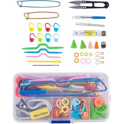 DIY Craft Knitting Needles Tools Set Crochet Hooks Clip Stitch Markers Scissors F3MD