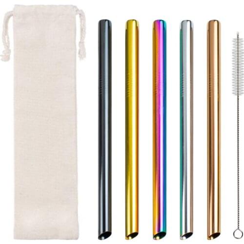 6 Pcs set Tableware Outdoor Reusable 304 Stainless Steel Straws Straight Bent Drinking Straw Case Cleaning Brush Set Party Bar