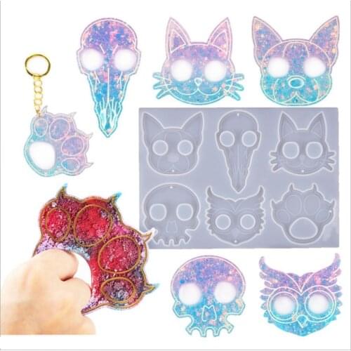 New DIY Resin Crystal Epoxy Mold Christmas owl cat skull Pendant Self-defense Keychain Listing Jewelry Silicone Mold Set