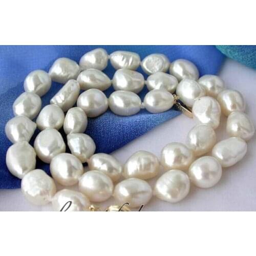 Hot selling>@@ S ***Hot sale >>17" 12mm white baroque freshwater pearl necklace -Bride jewelry free shipping