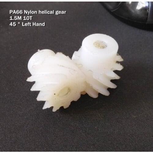 PA66 Nylon helical gear,90 degree staggered helical gear,1.5M 10T ,45 degree Left Hand