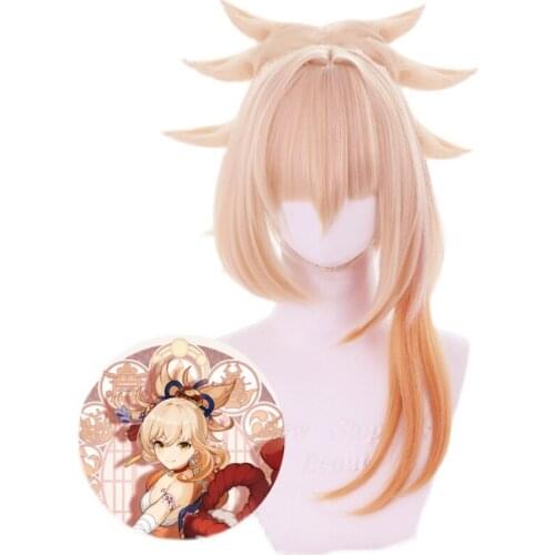 Game Genshin Impact Yoimiya Cosplay Wigs Props Heat Resistant Synthetic Blond Orange Wig Anime Hair Cos Prop