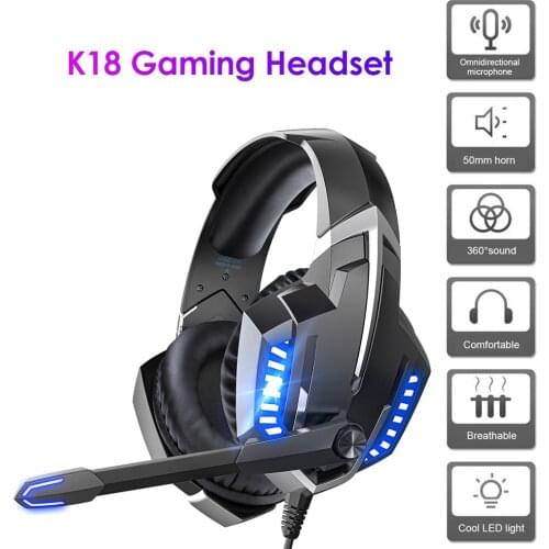 ONIKUMA K18 Wired Gaming Headphone Backlight Over-Ear Headset with Microphone Adjustable Headband for Computer