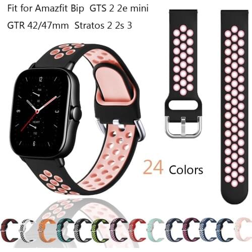 Silicone Strap For Amazfit GTS 2 2e mini/bip lite stratos 2/2s/3 Smart Watch Band for amazfit GTR 47mm 42mm 2/2e Bracelet belts