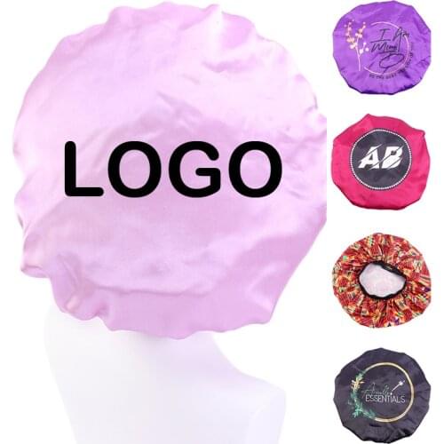 Customized Logo Bonnets Solid Satin Bonnet Wide-Brimmed High-Elastic Headband Night Sleep Cap Women Unisex Hair Care Hat