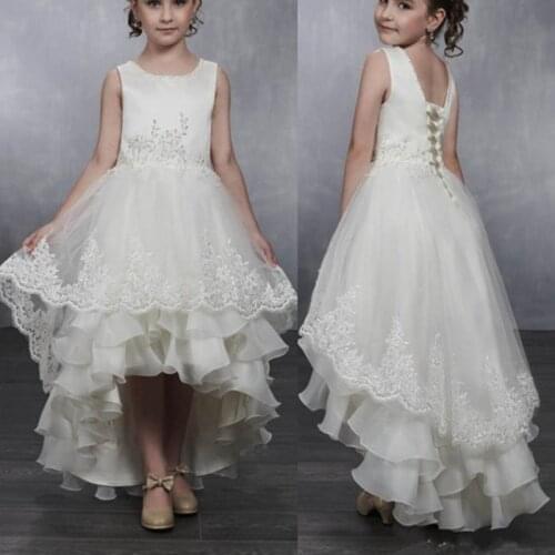 White Ivory Flower Girl Dresses for Weddings Tulle Princess Gown Lace Half Sleeve Holy First Communion Dresses for Girls