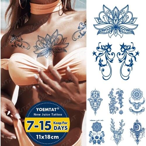 Juice Ink Tattoos Body Art Lasting Waterproof Temporary Tattoo Sticker Lotus Mandala Tatoo Flower Arm Fake Tatto Women Men
