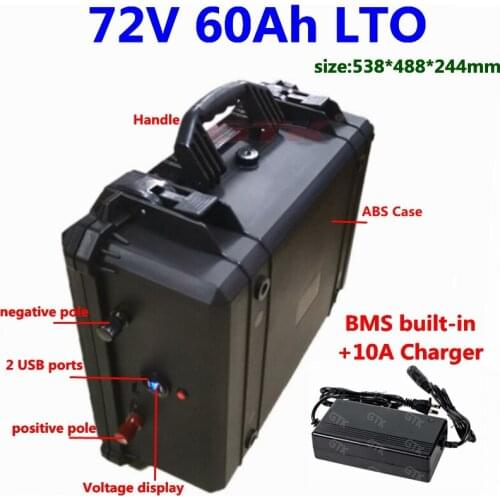 Waterproof Lithium Titanate Battery 72V 60Ah 40Ah 80Ah LTO Battery 2.4v LTO cells for backup power solar inverter+10A Charger