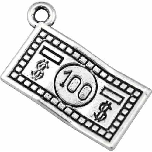 WYSIWYG 20pcs Charms 100 Dollars Money 10x19mm Antique Silver Color Pendants Making DIY Handmade Jewelry Factory Wholesale
