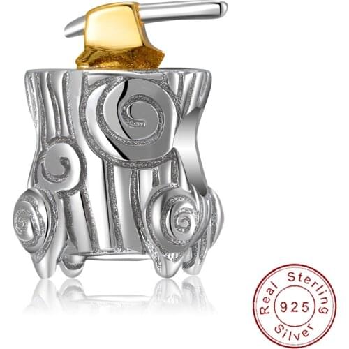 Cyue European Fine S925 Sterling Silver DIY Charm Bead Tree Stump And Axe For Women Bangle Bracelet Necklace Jewelry P1278