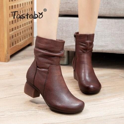 Genuine leather women wool boots thick warm winter snow boots motorcycle boots Botas Mujer Footwear A20685