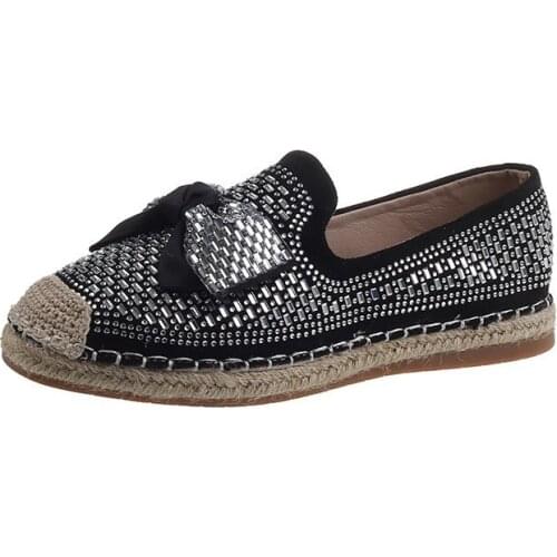 Womens Casual Shoes Crystals Bowknot Decor Light Weight Anti-Skidding Comfortable Fashion Sweet Casual Espadrilles Shoes