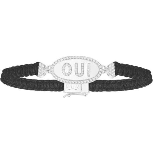 SLJELY High Quality 925 Sterling Silver Letter OUI Black Macrame Bracelet Fashion Handmade Woven Bangle Women Fine Jewelry