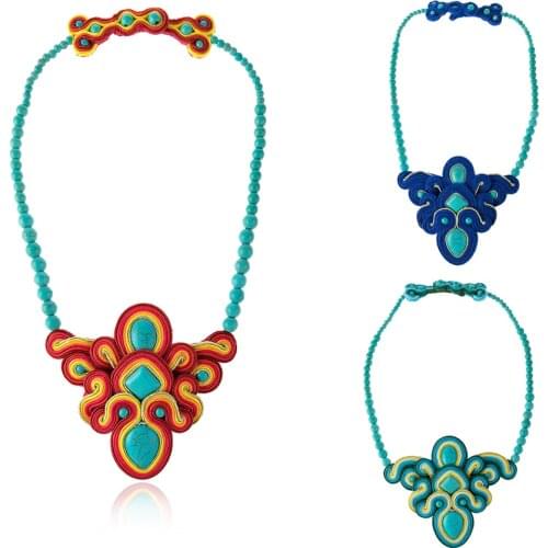 Soutache Large Pendant necklace for women Jewelry aesthetic handmade red green blue choker Ethnic boho Accessories 2020 new