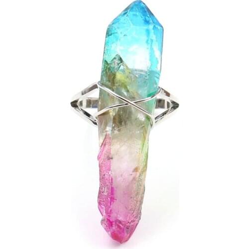 FYSL Silver Plated Wire Wrap Irregular Shape Colorful Crystal Resizable Finger Ring for Women Trendy Jewelry