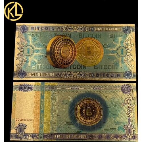 10pcs/lot Gold Color Foil One Bitcoin Money Banknote Not Currency plastic souvenir banknotes for collection and gifts