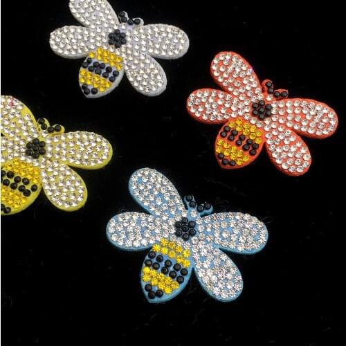 10pcs Bee Rhinestone Patches for Clothes Decor Appliques Clothing T-shirt Shoes Bags Baby Girls Hair Accessories