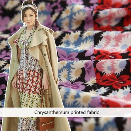 147 cm stretch satin fabric summer daisy print 100% polyester fabric satin dress handmade DIY fabric wholesale cloth