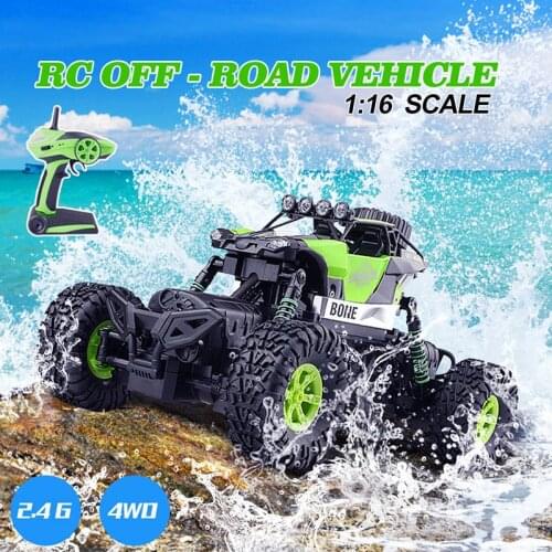 2.4G 4WD 1:16 Bigfoot Off-Road Climbing Car Two-wheel steering 4WD dual steering with Front Light waterproof RC Vehicle Toy Cars
