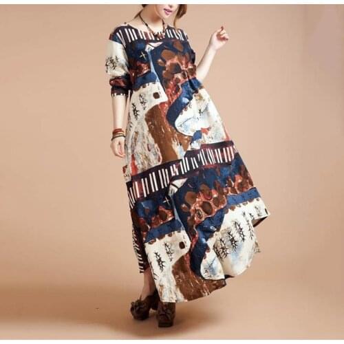 2019 Autumn Witer Women Dress fashion Plus Size bohemian floral printing Girls patchwork vintage Festa Dress C28