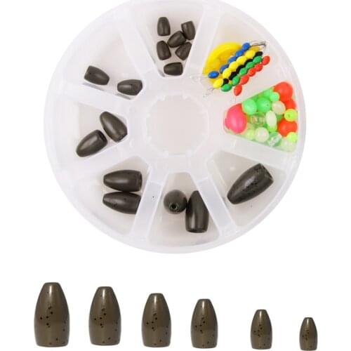 46pcs Bullet Tungsten Fishing Sinker For Texas Rigs Worm casting fishing Weights Set With float stopper for fishing tackle