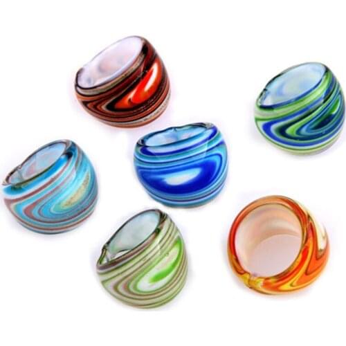 6 X Lampwork Glass Band Rings 17-19mm Multi Colors HOT