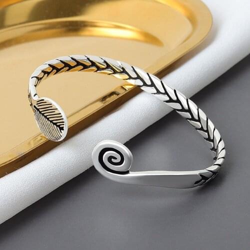 925 Sterling Silver Vintage Weave Feather Charm Bracelet &Bangle For Women Adjustable Size Elegant Jewelry sl003