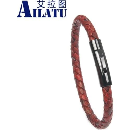 Ailatu 10pcs Fashion Simple Vintage Genuine Cowhide Leather Stainless Steel Buckle Bracelet Men Women Fashion Birthday Gift