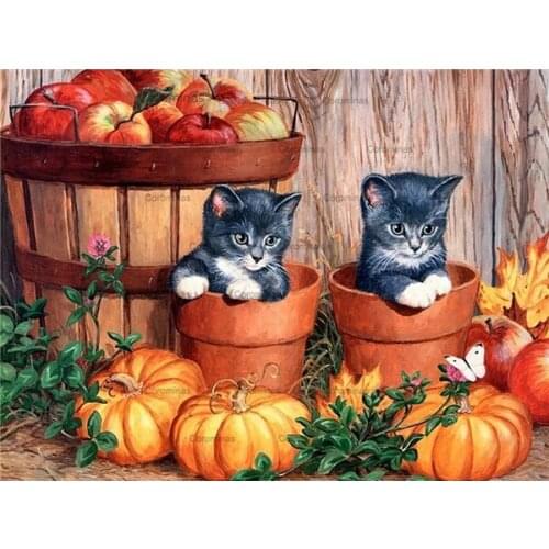 Diamond Painting 5D Full Drill Pumpkin Scenery Embroidery Mosaic Rhinestones Kit Cat Animal Pot Cross Stitch Wall Art Home Decor
