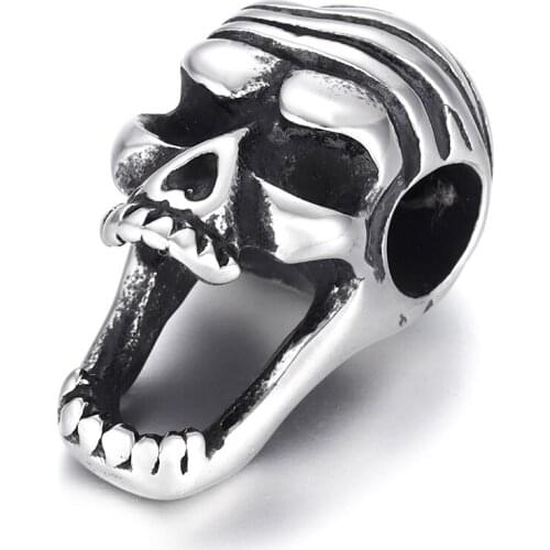 Stainless Steel Skull Bead Polished 6mm Large Hole Beads Metal Charm Accessories for DIY Bracelet Jewelry Making