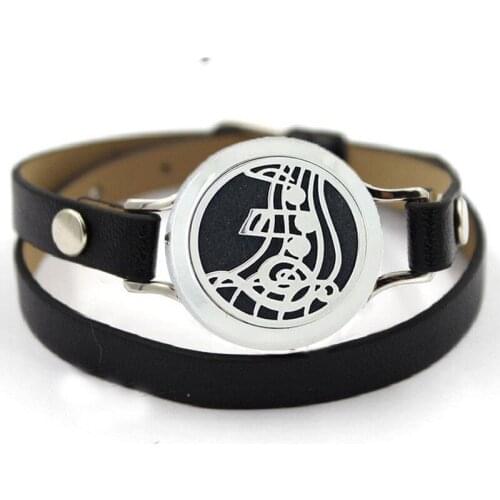 5 PCS Black Leather Bracelets Screw Music Note Essential Oil Diffuser Perfume Locket Bracelet For Perfume Locket Pads