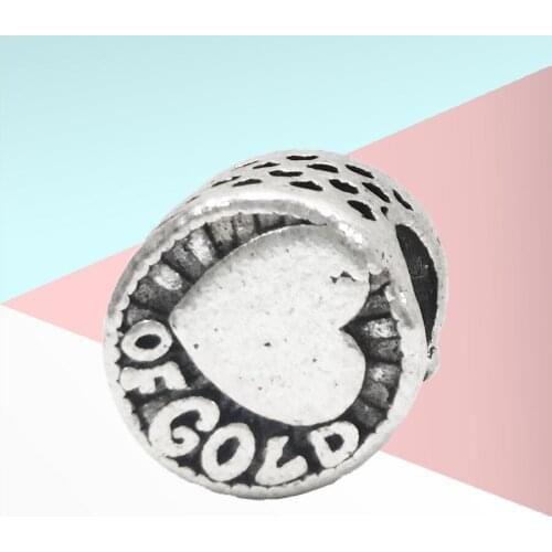 Dinglly Heart Of Gold Beaded Charm Fit Brands Bracelet & Necklace Jewelry 2020 New Silver Color Accessories Beads