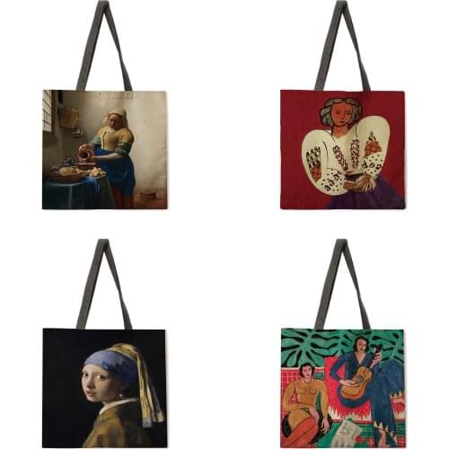 European Classical Oil Painting Printed Tote Bag Tote Bag Leisure Tote Bag Shoulder Bag Female Beach Bag Foldable Shopping Bag