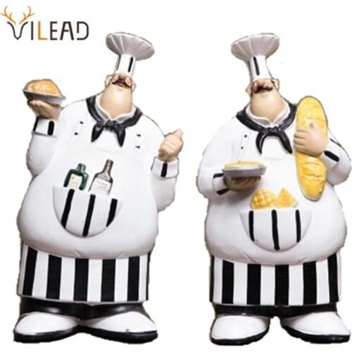 VILEAD 26cm 2Pcs/Set Resin Wall Hanging Chef Figurines Vintage Creative Ornaments For Home Christmas Decoration Supplies Gifts