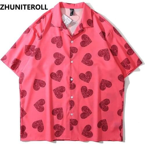 2021 Harajuku Hawaiian Casual Beach Shirts Paisley Heart Print Hip Hop Button Shirt Mens Short Sleeve Holiday Party Blouse Tops