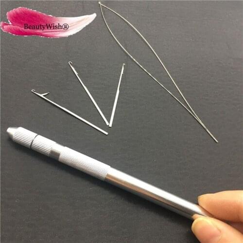 1Sets Alum Handle Threader Loop Hoop Pulling Needle with 3units Hook Needles Tool Hair Extensions Kits