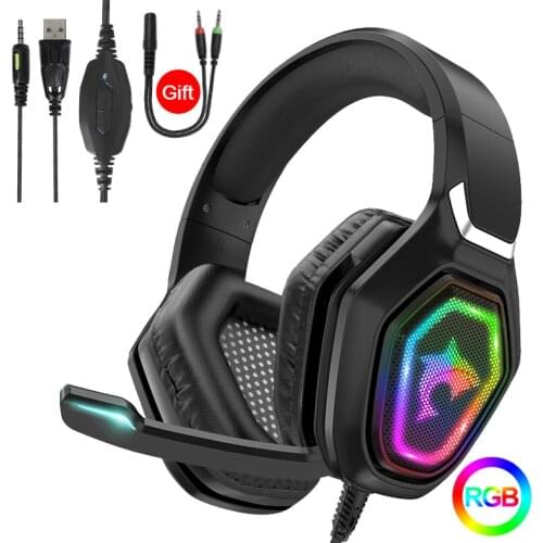 9D Surround Sound Gaming Headset with Microphone RGB Light Comfortable big Earmuffs Wired Headphones For PC/PS4/XBOX