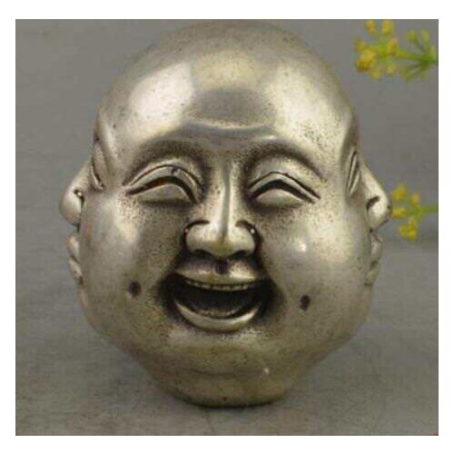 China Tibet Silver 4 Emotions Four Faces of Buddha Head Statue