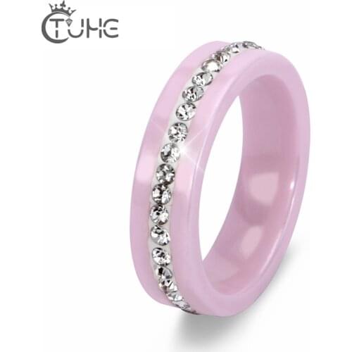 Classic Woman Wedding Ring Real Ceramic Jewelry Ring One Row Cubic Zirconia CZ Engagement Ring For Women Wedding Party Gift