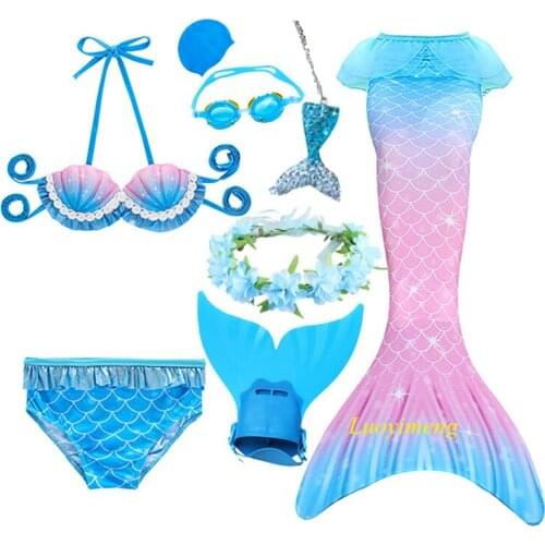 Girls Mermaid Tails Swimming Dresses Cosplay Costume Beach Clothes Children Mermaid Swimsuit for Kids Swimmable Bikini Monofin