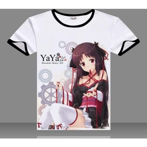 Unbreakable machine doll T-shirts Black O-Neck Yaya Short Sleeve Tops Kikou Shoujo wa Kizutsukanai Tees Summer t shirts