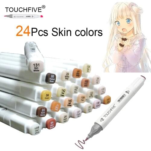 TOUCHFIVE 24 Colors Sketch Skin Tones Marker Pen Artist Double Headed Alcohol Based Manga Art Markers brush pen art supplies