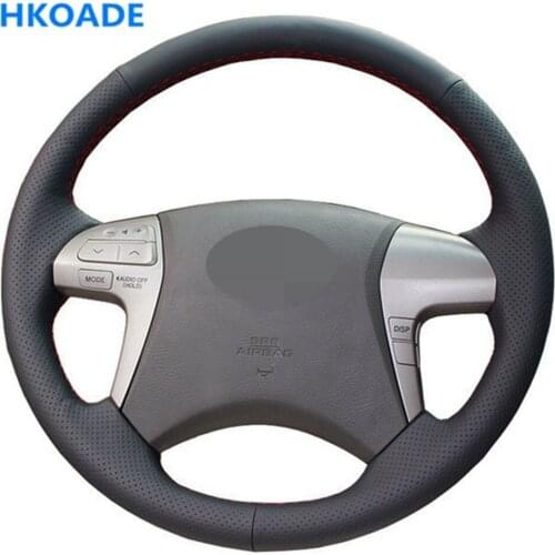 DIY Black Cowhide Hand-Stitched Car Steering Wheel Cover for Toyota Highlander Toyota Camry 2007-2011
