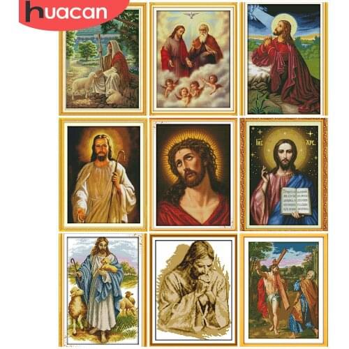 HUACAN Cross-Stitch Religion 11CT 14CT Gift Embroidery Needlework Sets Cross Stitch Jesus Kits White Canvas Home Decoration
