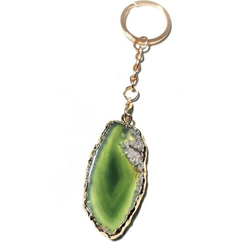 Natural Multi Colorful Slice Real Agat Keychain Healing Quartz Crystal Stone Handbag Purse Holder Car Clasps Accessorie Jewelry