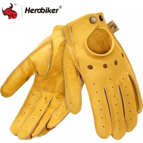 HEROBIKER Motorcycle Gloves Goatskin Leather Moto Gloves Summer Breathable Motorbike Riding Full Half Finger Gloves Guantes Moto
