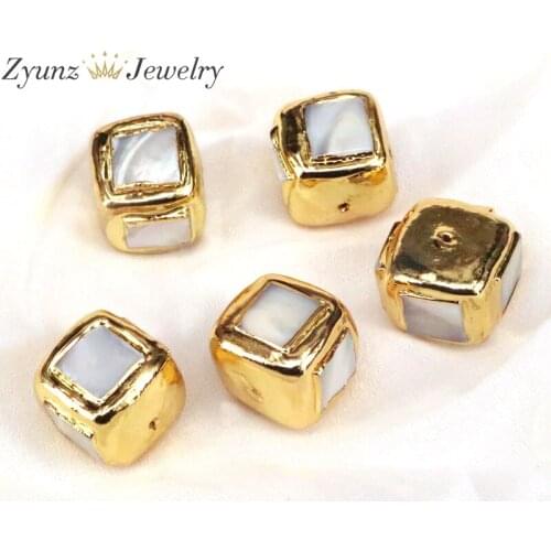 10PCS, Gold Color Brass Cover Cube Square Shell Charms Spacer Connectors Pendants Diy Jewelry Findings Accessories